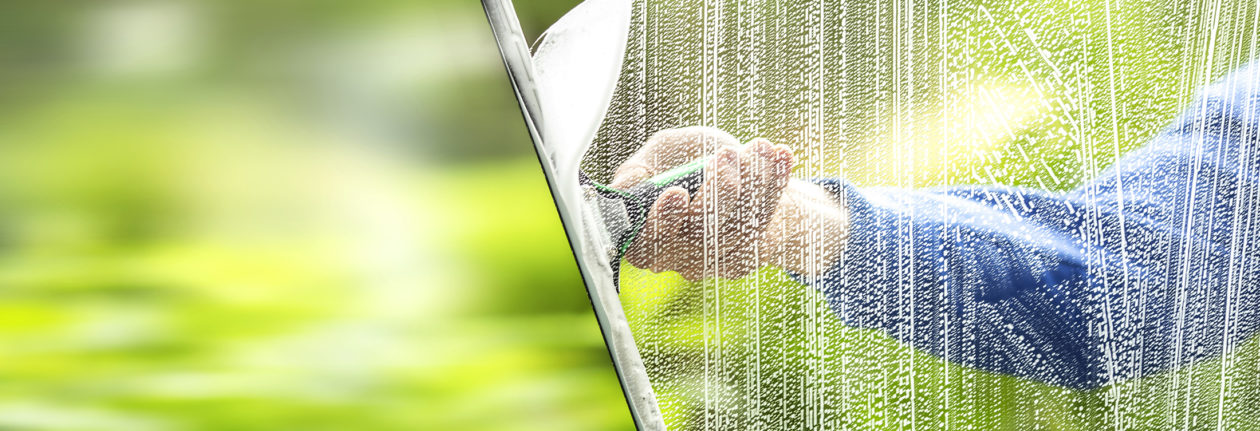 The window cleaner cleans the office windows The window cleaner cleans the office windows